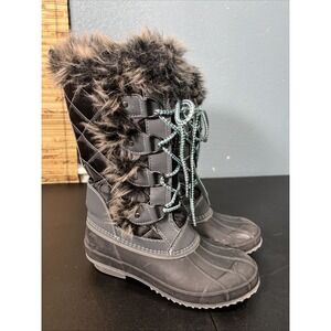 Womens KHOMBU CALDER GRAY‎ GREEN Faux Fur DUCK TOE WINTER SNOW BOOTS Sz 6M